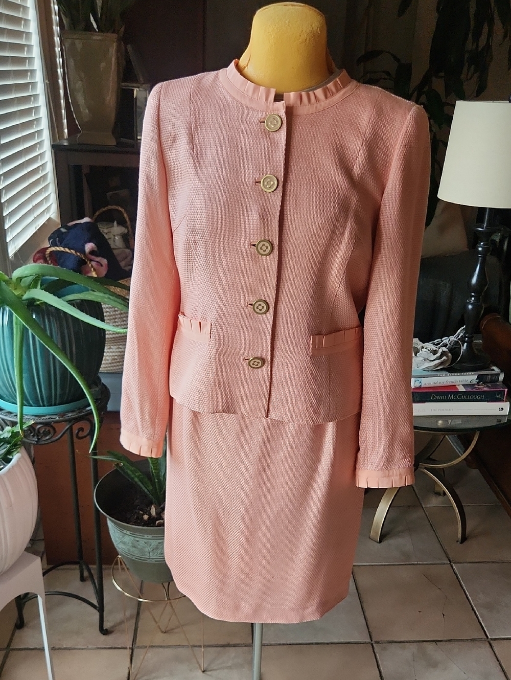 Doncaster Coral Pink Silk Three Piece Suit - Size 6/8
